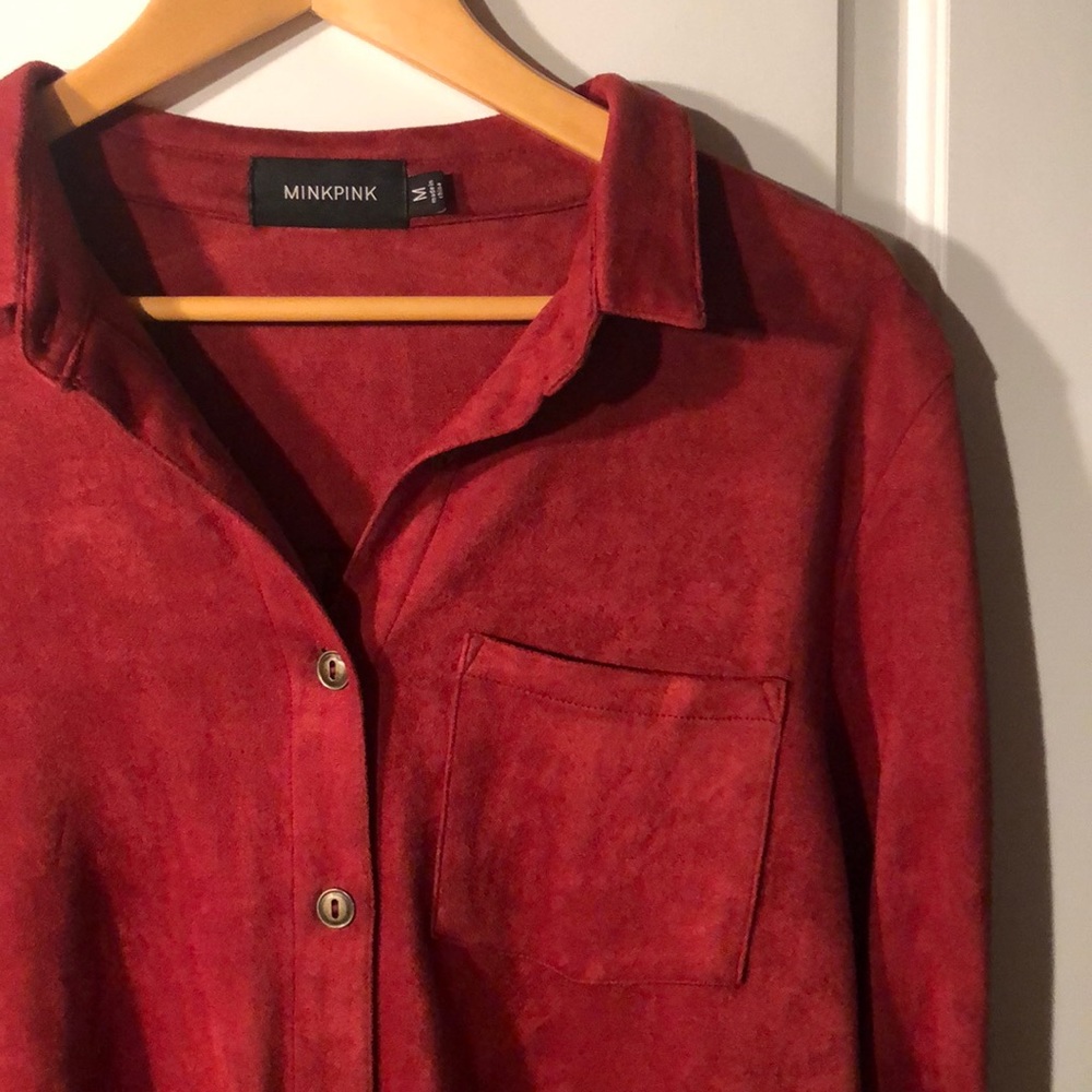 Minkpink Red Velvet Shirt Dress